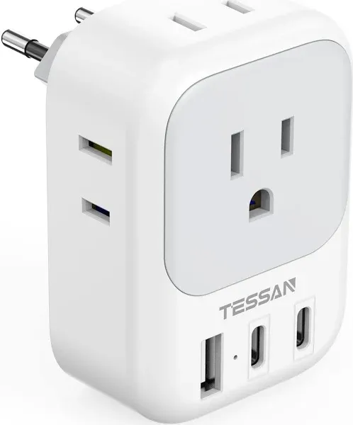 European Travel Plug Adapter, TESSAN USA to Europe Plug with 4 Outlets and 3 USB