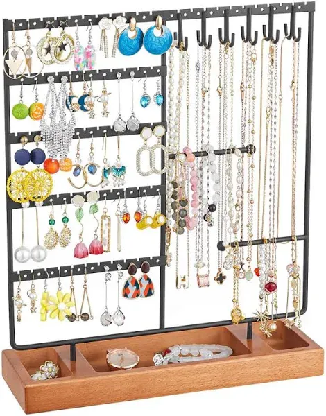 Earring Holder,5-Tier Ear Stud Holder with Wooden Tray,Jewelry Organizer Holder 