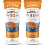 Badger Kids Sunscreen Cream SPF 40, Organic Mineral Sunscreen Kids Face & Body with Zinc Oxide, Reef Friendly, Broad Spectrum, Water Resistant, 2.9