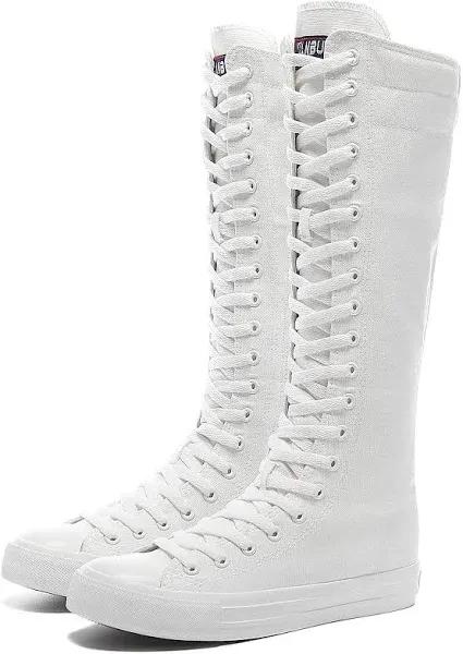 Momuk Women's Fashion Lace Up Knee High Canvas Zip Boots