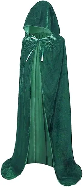 Unisex Full Length Velvet Hooded Cape Halloween Christmas Cloak 59 Pure Green