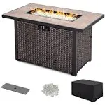 43 in.Wicker Outdoor Propane Gas Fi<wbr/>re Pit Table w<wbr/>ith Ceramic Ta<wbr/>bleto【US SHIPPED】