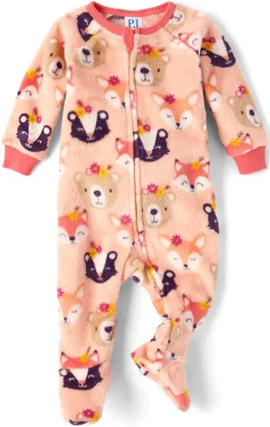 The Children's Place Baby Girls' and Toddler Fleece Zip-Front One Piece Footed Pajama