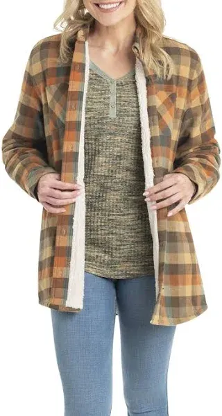 Legendary Whitetails Women's Open Country Flannel Shacket Sherpa Lined Plaid Fleece Shirt Jacket Ladies Western Clothing Coat