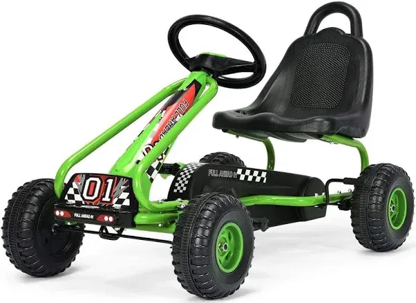 Costway 4 Wheel Pedal Powered Ride-On Go Kart with Adjustable Seat