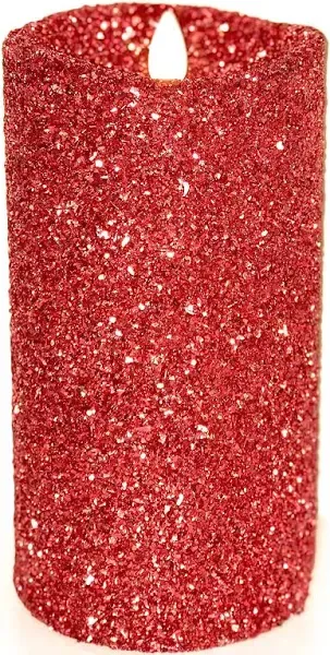 Luminara Realistic Artificial Flame Red Glitter Candle (3.5 x 5-inch) Moving Flame LED Battery Operated Lights - Unscented - Remote Sold Separately