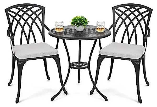 Nuu Garden 3 Piece Bistro Table Set Cast Aluminum Outdoor Patio Furniture