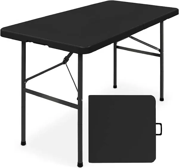 4ft Plastic Folding Table, Indoor Outdoor Heavy Duty Portable w/ Handle