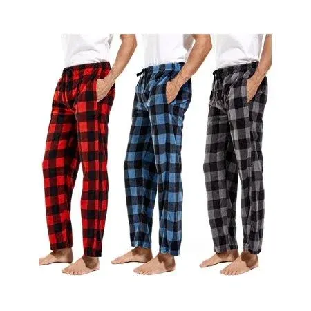 DG Hill 1Pack or 3Pack Mens PJ Pajama Pants Bottoms Fleece Lounge Pants Sleepwear Plaid PJs with Pockets Microfleece