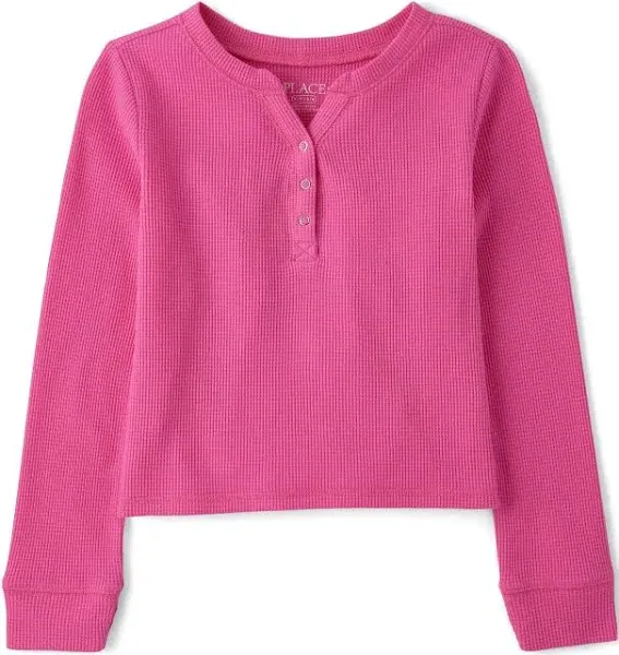 Girls Thermal Henley Top - Pink