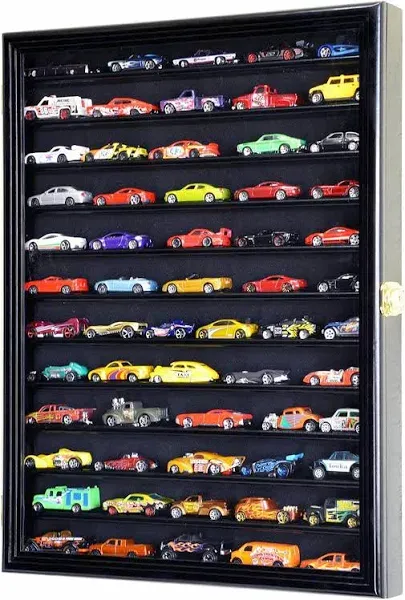 1/64 Scale Car Display Case Wall Mounted Diecast Cabinet Wooden Collection Shelf