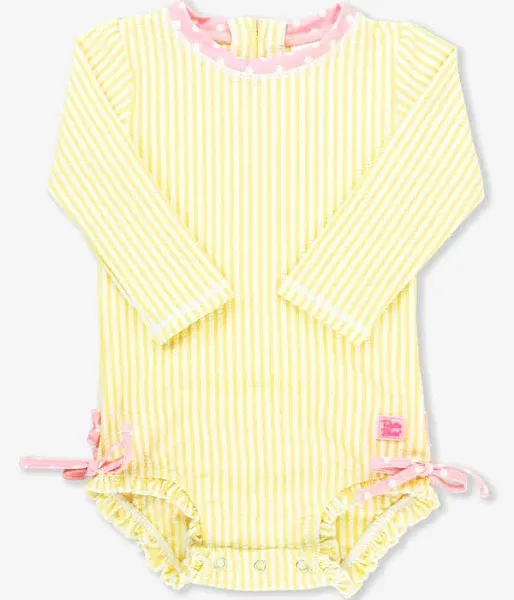 RuffleButts Girls Baby Seersucker Long Sleeve One Piece Rash Guard