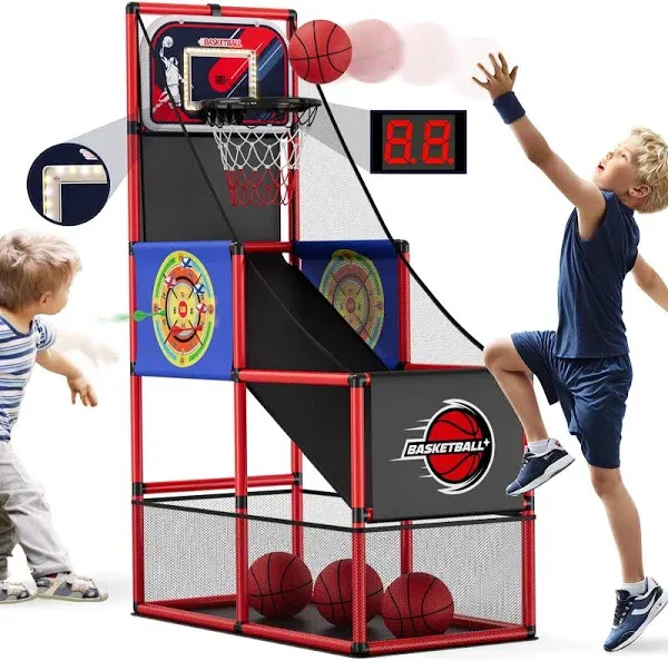 2 in 1 Basketball Arcade Game with 2 Dart Boards/Electro