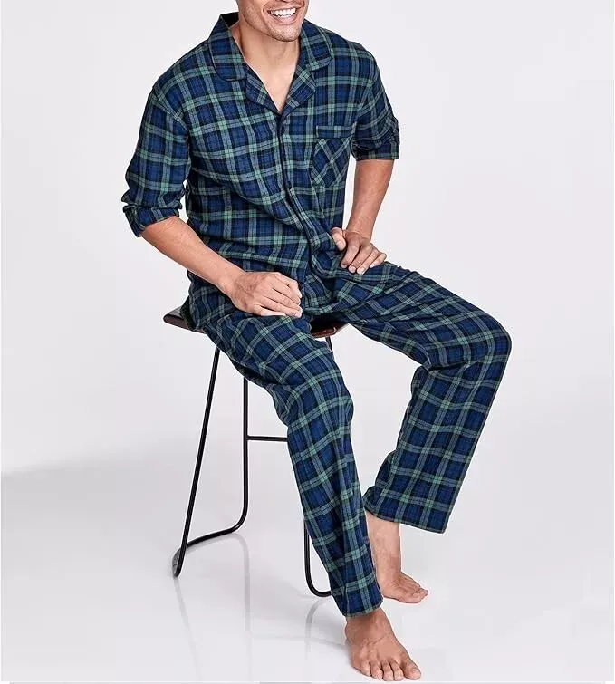 Hanes Men&#039;s Plaid 100% Cotton Flannel Pajama Set, Blackwatch Buffalo, 4XL