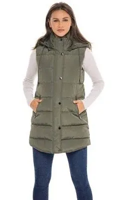 Sebby S.E.B Women's Long Puffer Vest, Quilted Faux Down Filled Hooded Vest for Fall and Winter