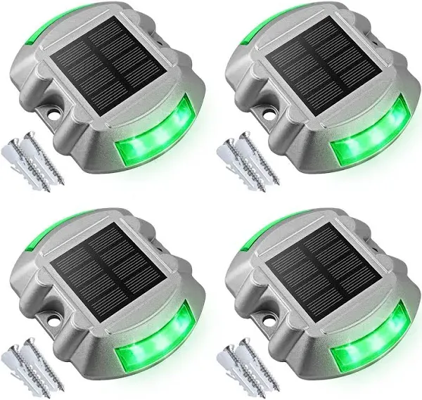 VOLISUN Christmas Solar Deck Lights Driveway Dock Lights, 4-Pack Led IP67 Waterproof Outdoor Warning Step Lights for Driveway Sidewalk Garden Pathway Yard(Green)