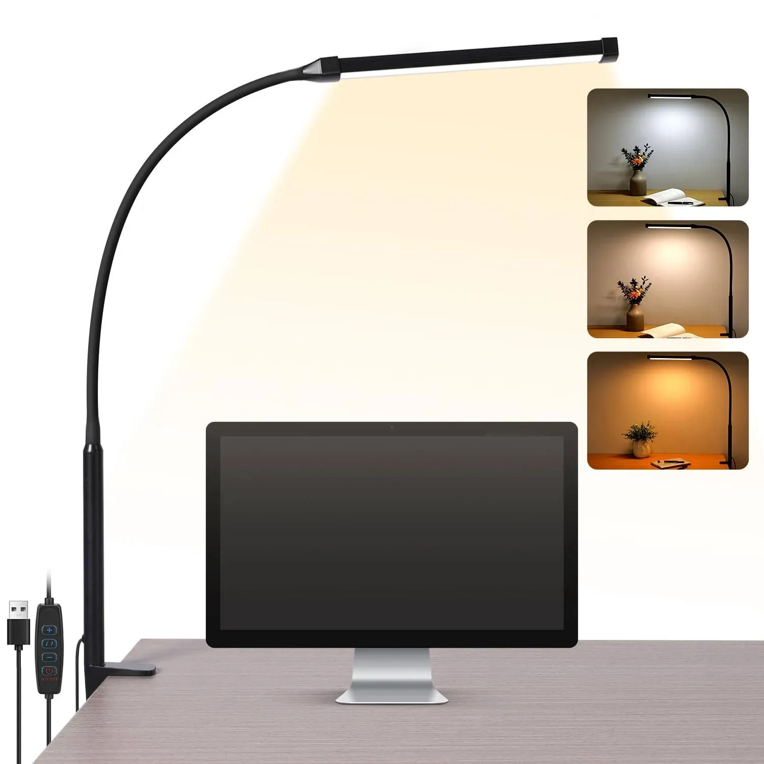 Libora LED Desk Lamp with Clamp, Eye-Caring Clip On Light, Desk Light for Home ...