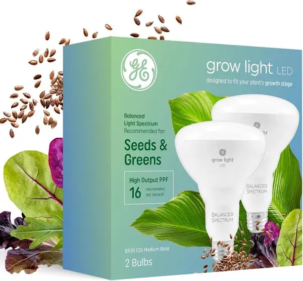 GE Grow Lights for Indoor Plants, BR30 Indoor Floodlight, LED Light Bulbs for Seeds and Greens with Balanced Spectrum, 25,000 Hours Lifespan, 16 PPF 93131096