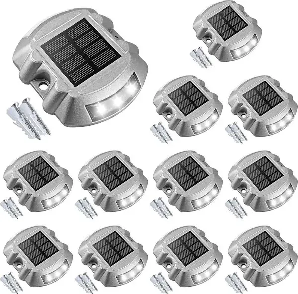  Solar Deck Lights Driveway Dock Lights, 12-Pack Led IP67 12 Pack White