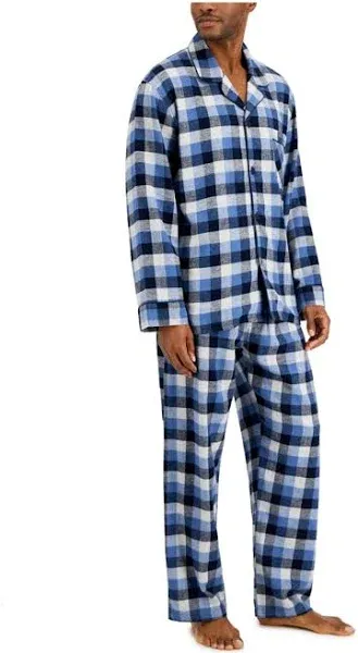 Hanes  NEW Men&#039;s Blue Buffalo Plaid 100% Cotton Flannel Pajama Set