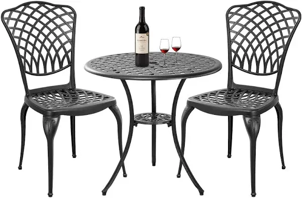 Nuu Garden 3-Piece Cast Aluminum Patio Bistro Set Rust-Proof Outdoor Furniture Set