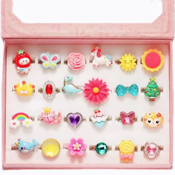 Pinksheep Little Girl Adjustable Jewel Rings (24 Lovely Rings)