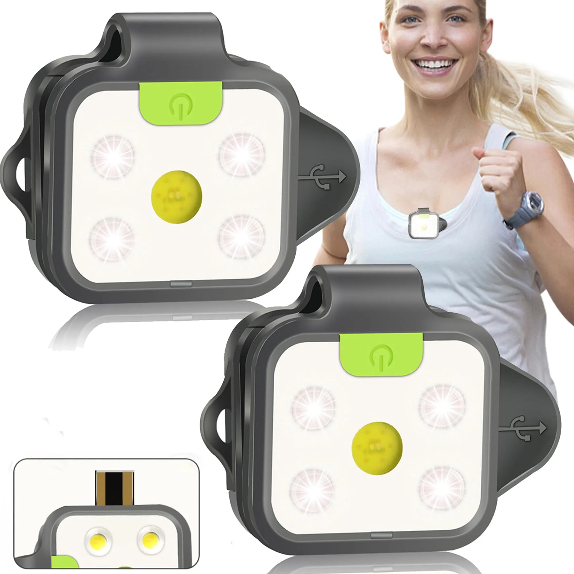 2Pack Running Lights, 4 Modes Reflective Clip-On Running Flashlights for Runners