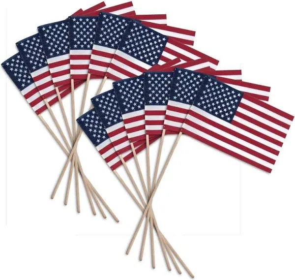 US Stick Flag 8&#034; x 12&#034;- 24&#034; Wood Stick with Spear Tip - 12 Pack