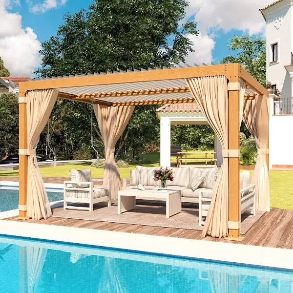 Erommy Outdoor Louvered Pergola Gazebo with Adjustable Aluminum Rainproof Roof