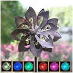 TOMBABY Solar Copper Wind Spinner with Glass Ball Color Changing LED Lighting with Kinetic Wind Mill Dual Direction for Patio Lawn Garden Holiday Dec