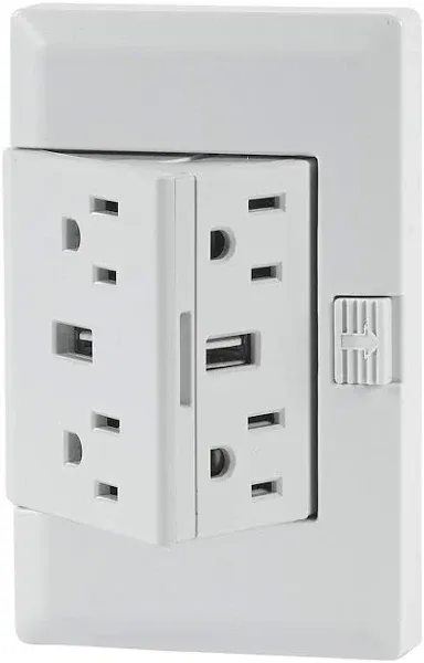 theOUTlet 2.1A/15A 125V White 4-Receptacle/2-USB Tamper Resistant Permanent Outlet Extender