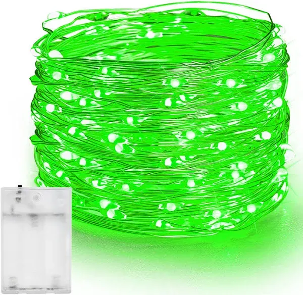 Dazzle Bright Fairy Lights Battery Operated, 20 FT 60 LED Silver Wire St. Patrick's Day Waterproof Battery Operated String Lights, Christmas Decorations for Indoor Outdoor Bedroom Yard Decor, Green