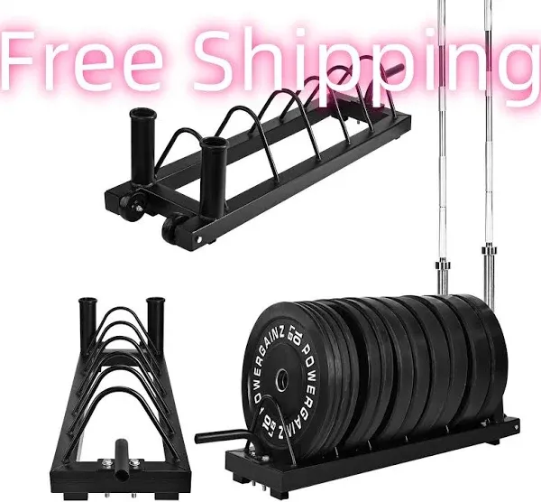 Fitvids Horizontal Plate and Olympic Bar Rack Organizer with Steel Frame and Transport Wheels