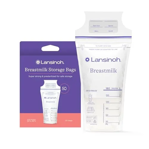 Lansinoh Pre-Sterilized Breastmilk Storage Bags leak-proof BPA Free 50ct