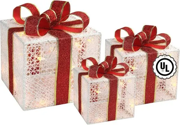 Top Treasures Set of 3 Lighted Gift Boxes