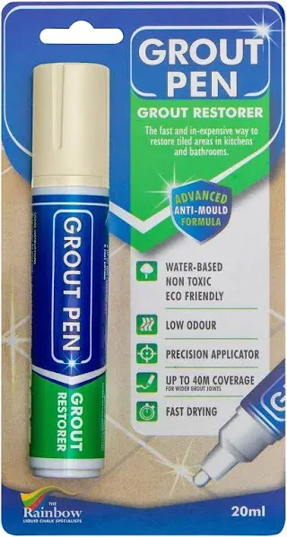 Rainbow Chalk Markers Limited Large Grout Pen - Revives & Restores Stained Tile Grout Leaving A Clean Fresh Look (Cream)