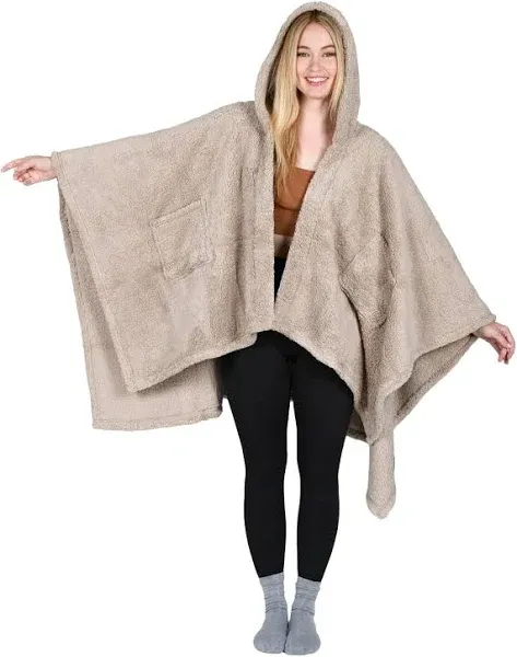 Catalonia Women's Poncho Cape, Sherpa Cloak Coat, Snuggly Hooded Wearable Blanket, Gift Idea for Mom and Teen Girls