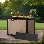 43 in. Aluminum Wicker Propane Gas Fire Pit Table, 50000 BTU, Brown