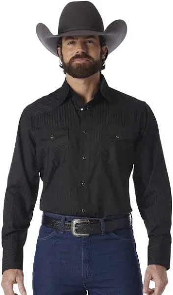 Wrangler Men&#039;s Sport Western Dobby Stripe Snap Long Sleeve Shirt