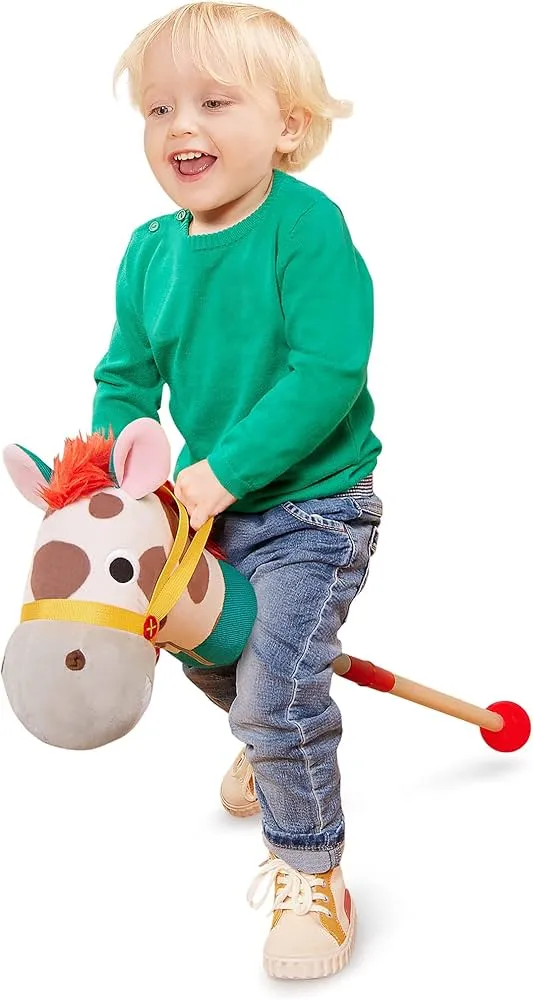 Battat Classic Hobby Horse Plush Stick Horse Wooden Pole And Sensory Textures 2