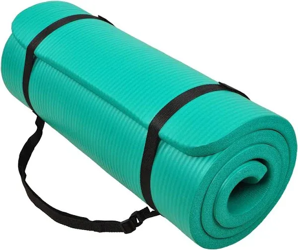 Signature Fitness 1" Extra Thick Exercise Yoga Mat w/ Carry Strap, Gry(Open Box)