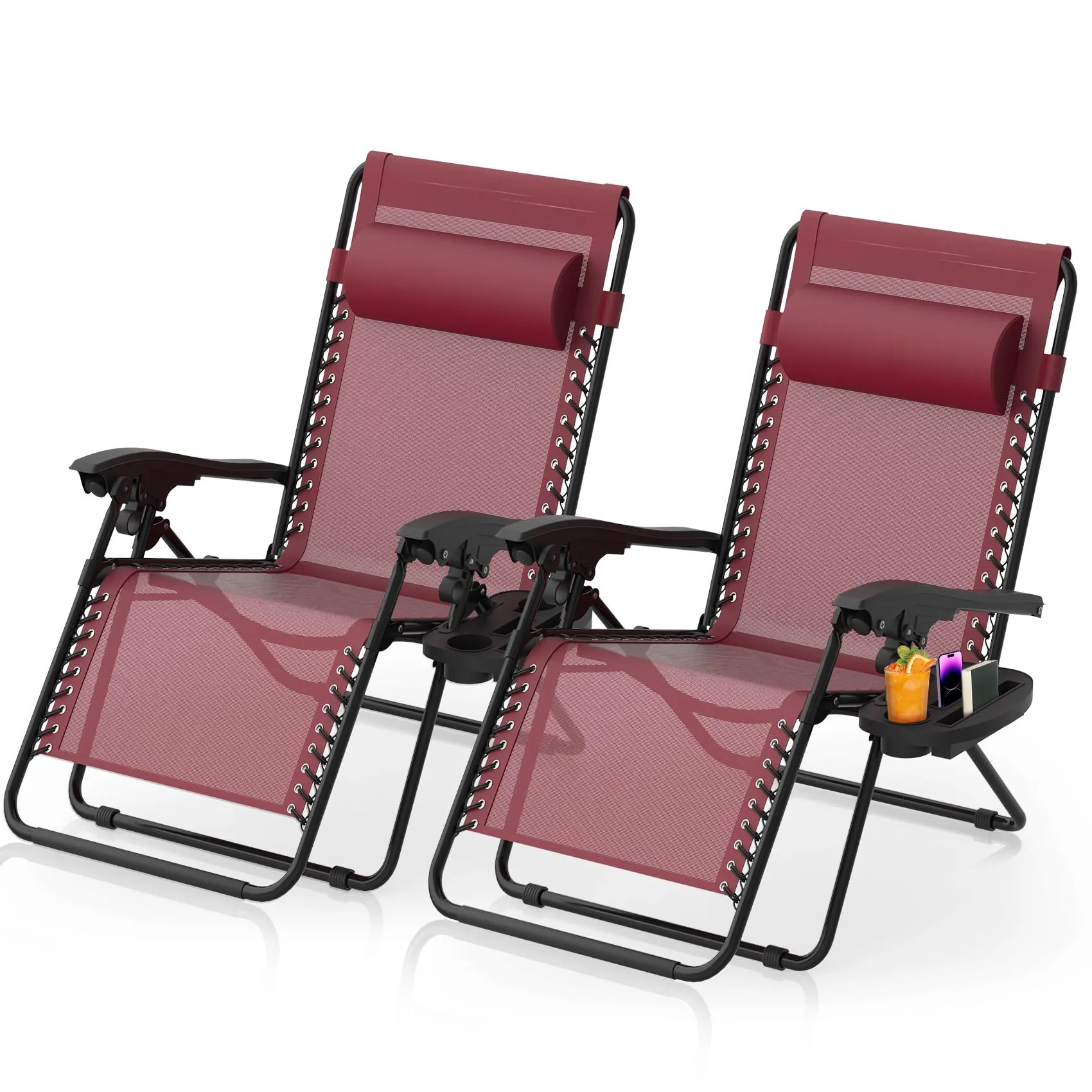 Zero Gravity Patio Chairs with Pillow and Cup Holder