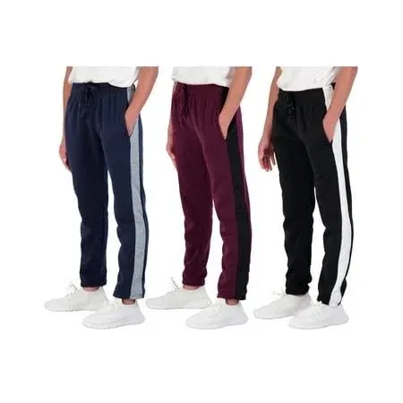 Real Essentials 3 Pack Boys' Tech Fleece Open Bottom Sweatpants with Pockets