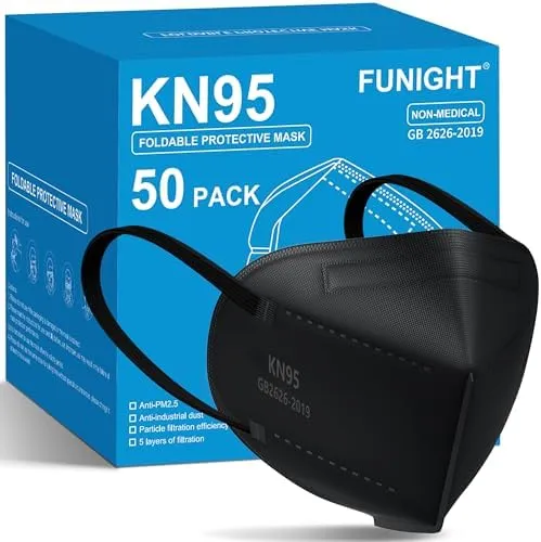 Funight Kn95 Face Masks 50 Pack 5-Ply Breathable Filter Disposable Face Masks Black