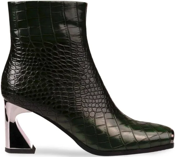 Ninety Union Women's Lima Croc-Embossed Flare Heel Ankle Boots