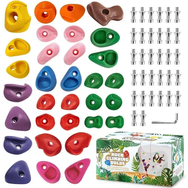 TOPNEW 32 Rock Climbing Holds Multi Size for Kids, Adult Rock Wall Holds Climbing Rock Wall Grips for Indoor and Outdoor Playground Play Set