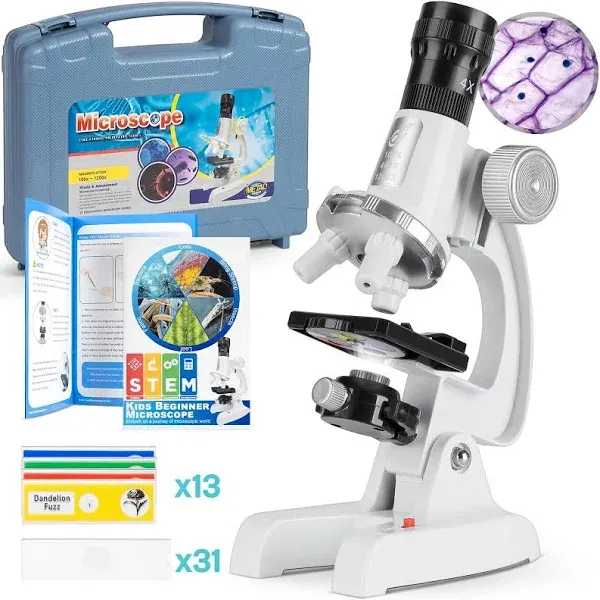 Kids Beginner Microscope Science Kit with 100X-1200X [2024 New] White