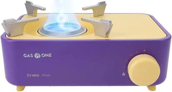 GASONE Butane Fuel Camping Stove Violet 1-Burner Piezo w/ Safety Lock+Carry Case