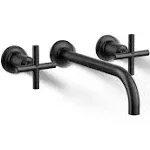 Kohler T14414-3 Purist Widespread Wall-Mount Bathroom Sink Faucet Trim with Cross Handles, 1.2 GPM - Matte Black