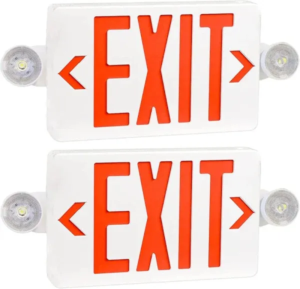 2 Pack Red LED Exit Sign with Emergency Lights，Two LED Adjustable Head Emerge...